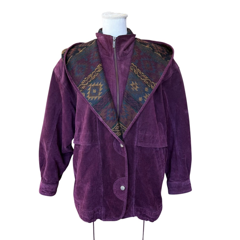 Adventure Bound‎ Wilsons Purple Suede Leather Southwestern Hooded Jacket Medium